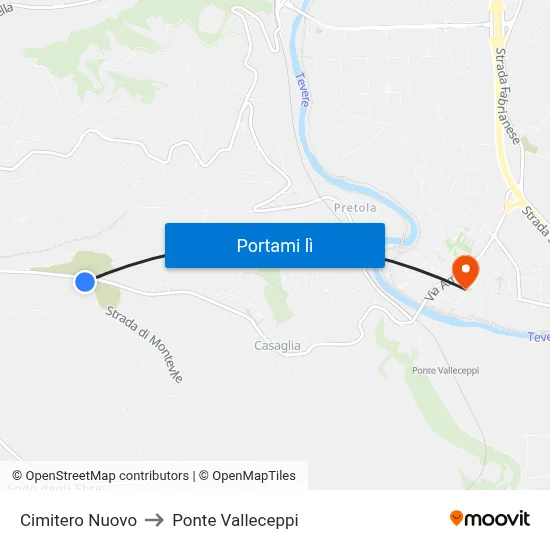 Cimitero Nuovo to Ponte Valleceppi map
