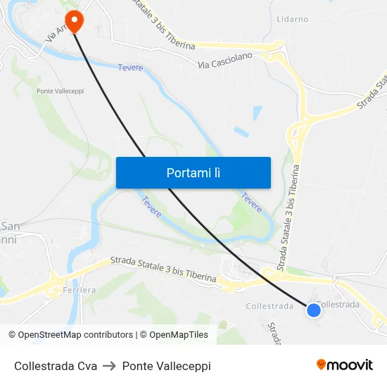 Collestrada Cva to Ponte Valleceppi map