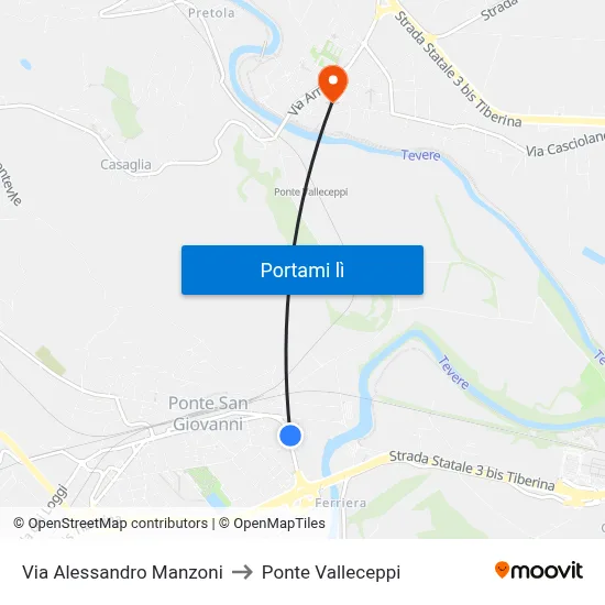 Via Alessandro Manzoni to Ponte Valleceppi map