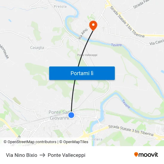Via Nino Bixio to Ponte Valleceppi map