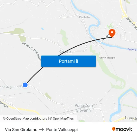 Via San Girolamo to Ponte Valleceppi map