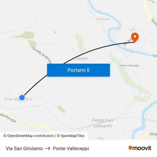 Via San Girolamo to Ponte Valleceppi map