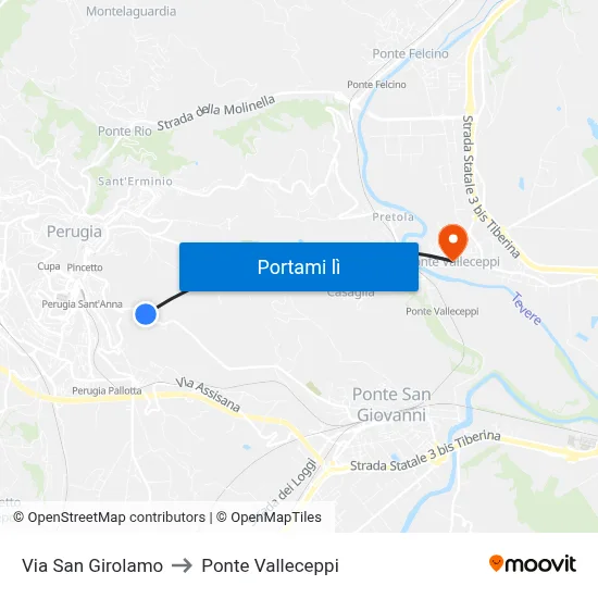 Via San Girolamo to Ponte Valleceppi map