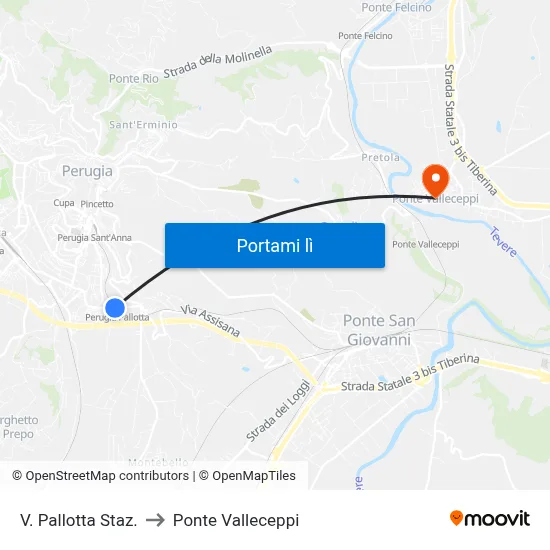 V. Pallotta Staz. to Ponte Valleceppi map