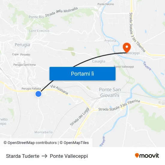 Starda Tuderte to Ponte Valleceppi map