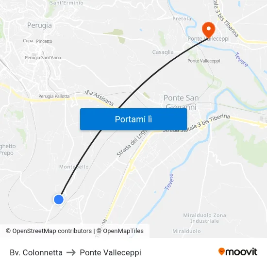 Bv. Colonnetta to Ponte Valleceppi map