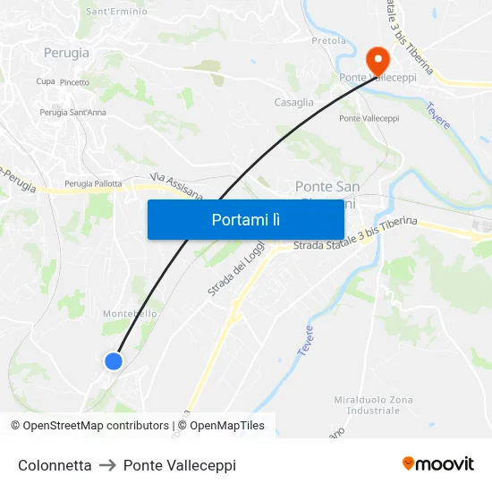 Colonnetta to Ponte Valleceppi map