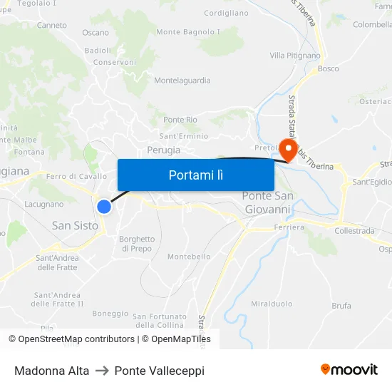 Madonna Alta to Ponte Valleceppi map