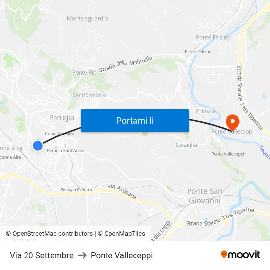 Via 20 Settembre to Ponte Valleceppi map