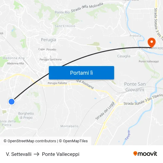 V. Settevalli to Ponte Valleceppi map