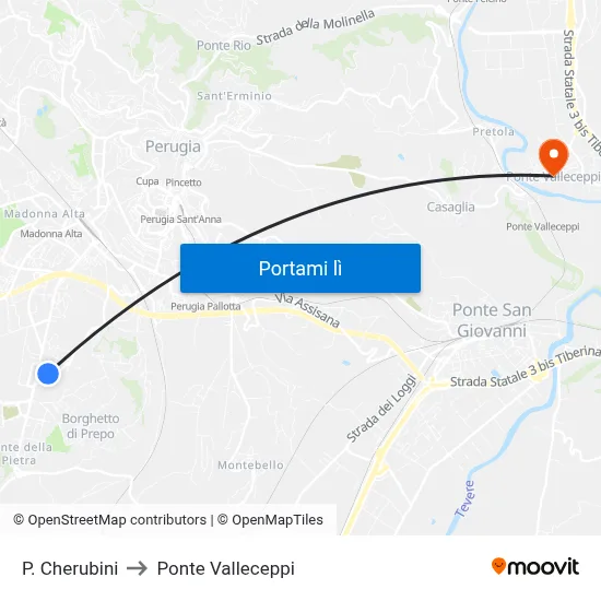 P. Cherubini to Ponte Valleceppi map