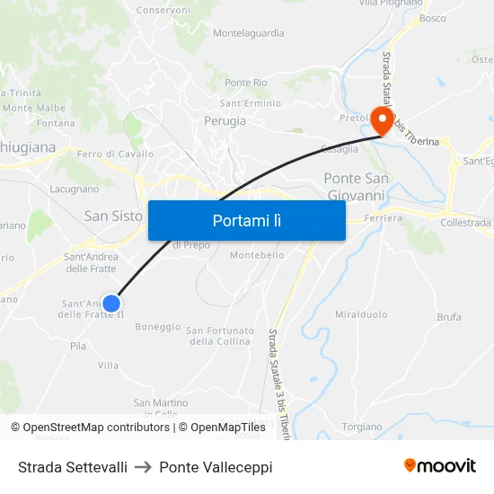 Strada Settevalli to Ponte Valleceppi map