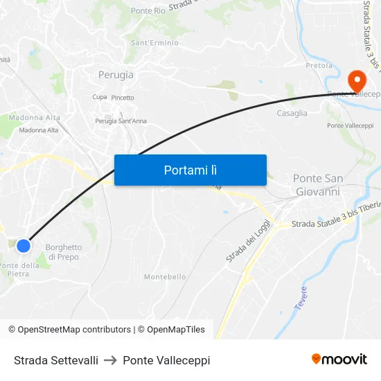 Strada Settevalli to Ponte Valleceppi map