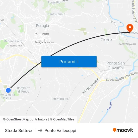 Strada Settevalli to Ponte Valleceppi map