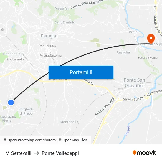 V. Settevalli to Ponte Valleceppi map