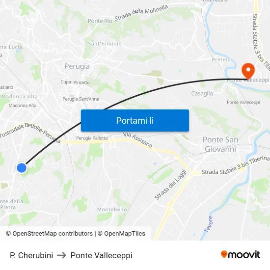 P. Cherubini to Ponte Valleceppi map