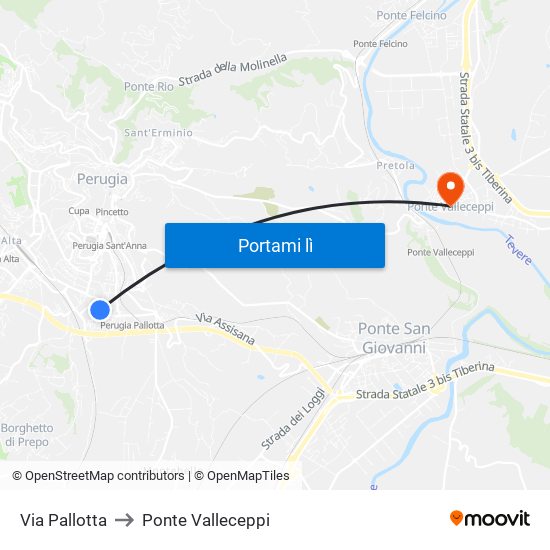 Via Pallotta to Ponte Valleceppi map