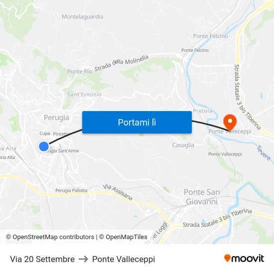 Via 20 Settembre to Ponte Valleceppi map