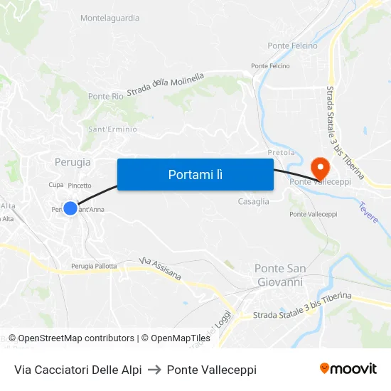 Via Cacciatori Delle Alpi to Ponte Valleceppi map