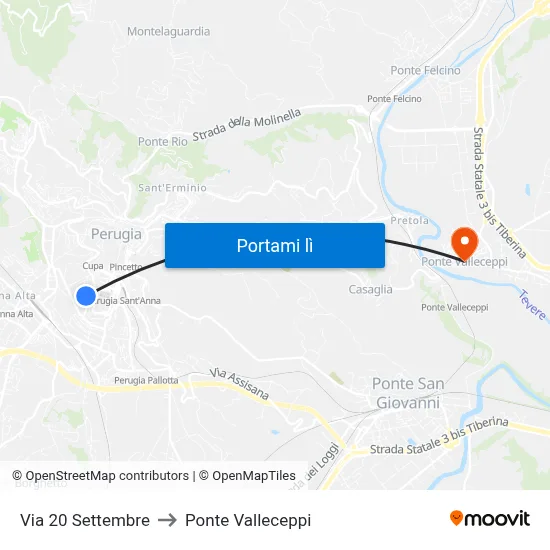 Via 20 Settembre to Ponte Valleceppi map