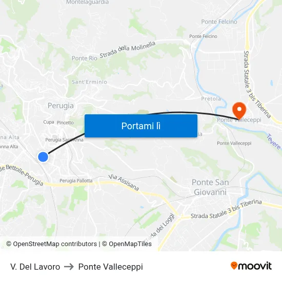 V. Del Lavoro to Ponte Valleceppi map