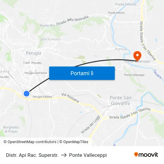 Distr. Api Rac. Superstr. to Ponte Valleceppi map