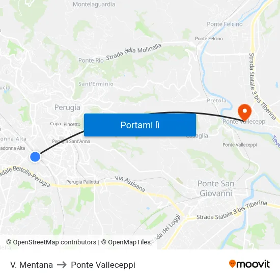 V. Mentana to Ponte Valleceppi map