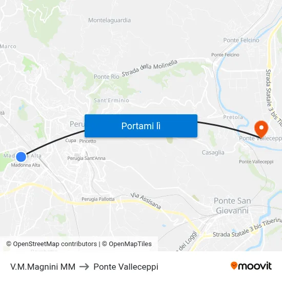 V.M.Magnini M​M to Ponte Valleceppi map