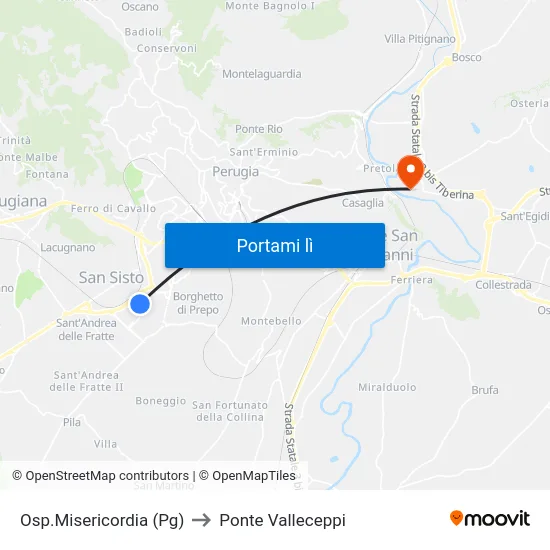 Osp.Misericordia (Pg) to Ponte Valleceppi map