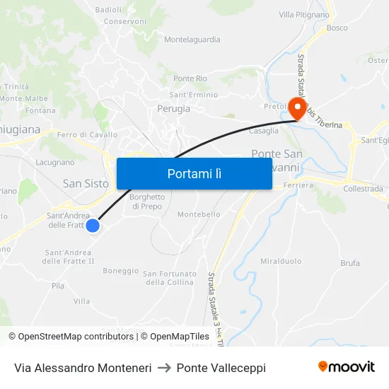 Via Alessandro Monteneri to Ponte Valleceppi map