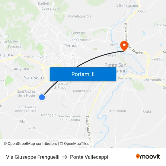Via Giuseppe Frenguelli to Ponte Valleceppi map