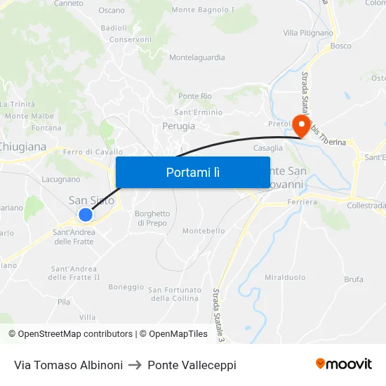 Via Tomaso Albinoni to Ponte Valleceppi map