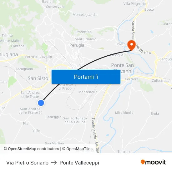 Via Pietro Soriano to Ponte Valleceppi map