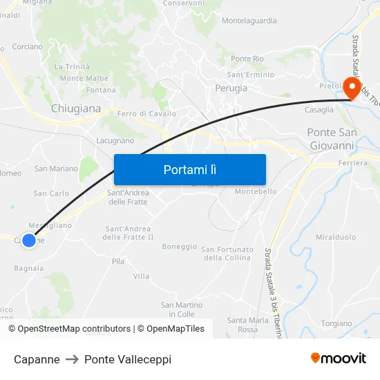 Capanne to Ponte Valleceppi map