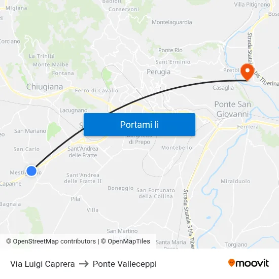 Via Luigi Caprera to Ponte Valleceppi map