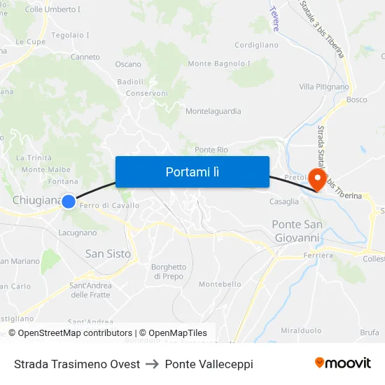 Strada Trasimeno Ovest to Ponte Valleceppi map