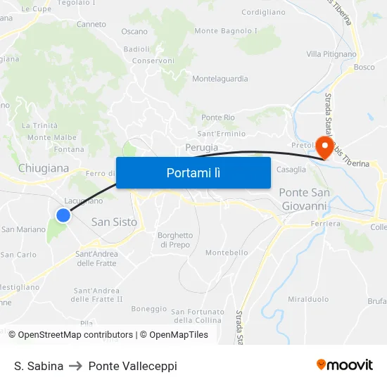 S. Sabina to Ponte Valleceppi map