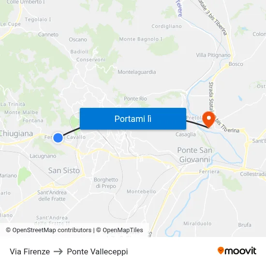 Via Firenze to Ponte Valleceppi map