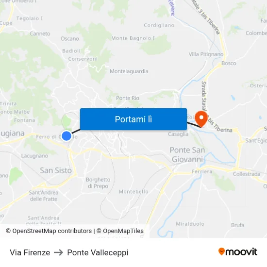 Via Firenze to Ponte Valleceppi map