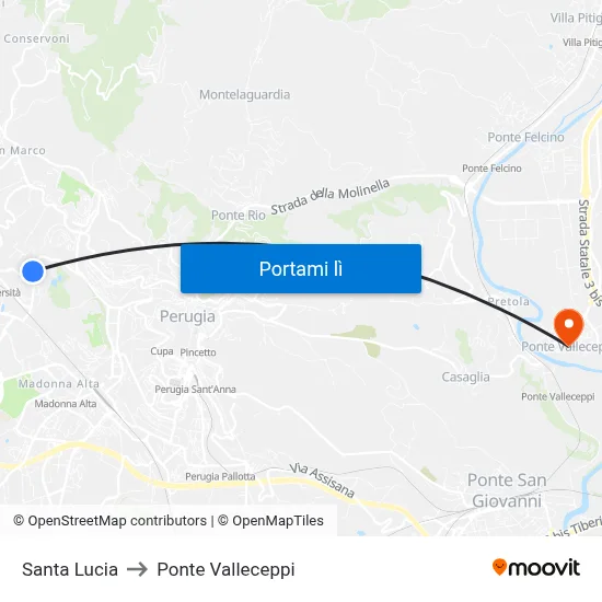 Santa Lucia to Ponte Valleceppi map