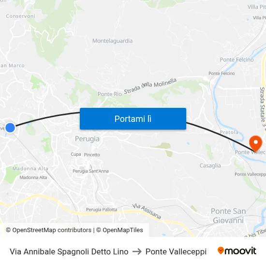 Via Annibale Spagnoli Detto Lino to Ponte Valleceppi map