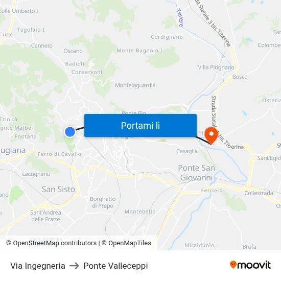 Via Ingegneria to Ponte Valleceppi map