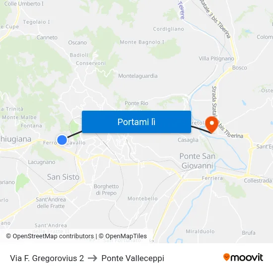 Via F. Gregorovius 2 to Ponte Valleceppi map