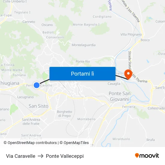Via Caravelle to Ponte Valleceppi map