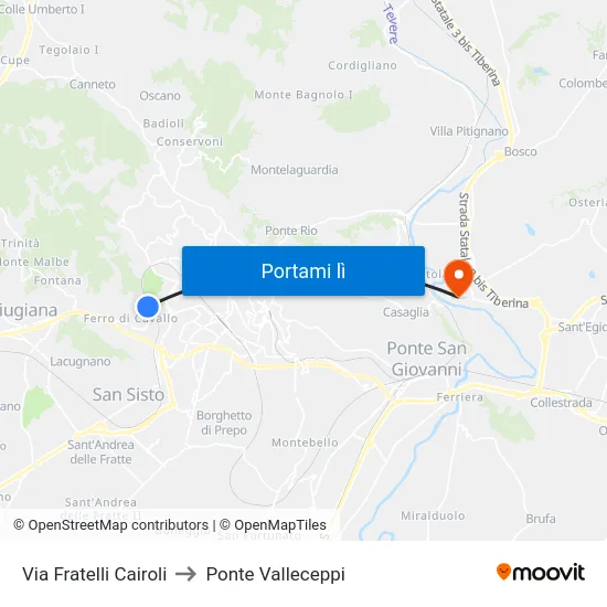 Via Fratelli Cairoli to Ponte Valleceppi map