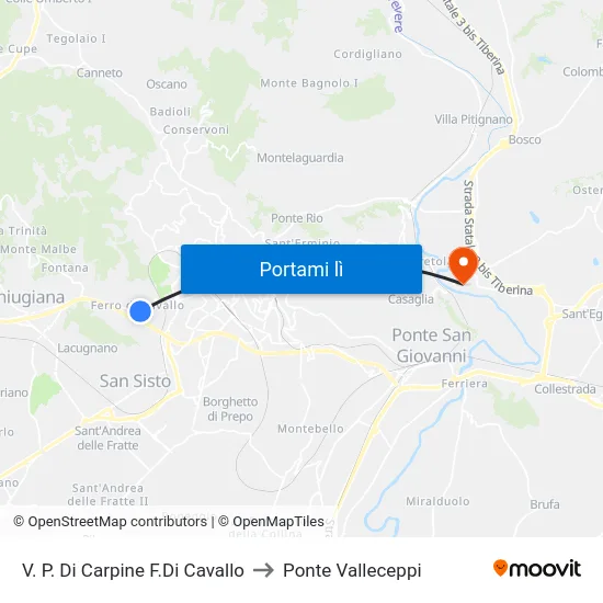 V. P. Di Carpine F.Di Cavallo to Ponte Valleceppi map