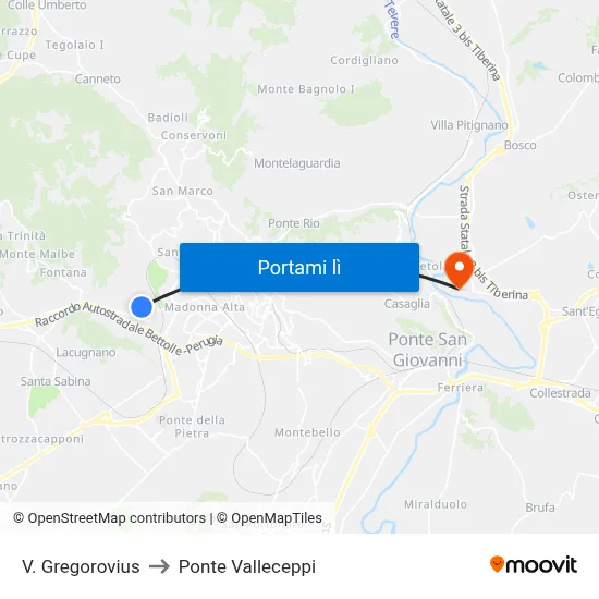 V. Gregorovius to Ponte Valleceppi map