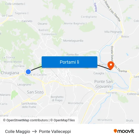 Colle Maggio to Ponte Valleceppi map
