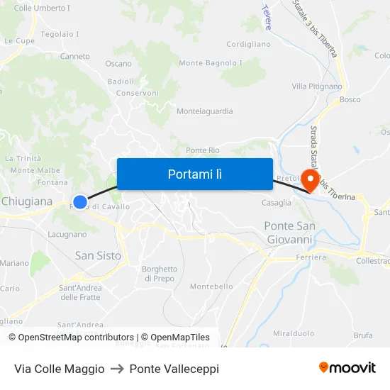 Via Colle Maggio to Ponte Valleceppi map