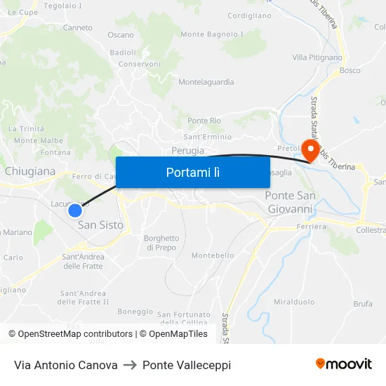 Via Antonio Canova to Ponte Valleceppi map